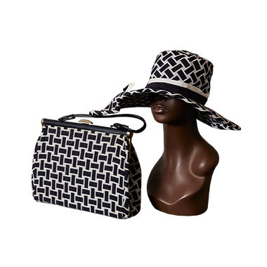 black and white purse and hat